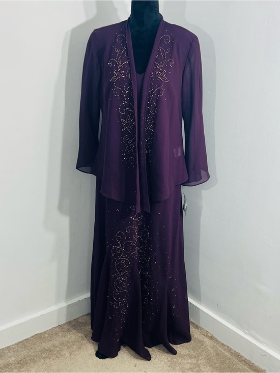 R&M Richards Dresses & Skirts - R&M Richards 2 Pc Maxi Eggplant Dress Set Made In USA Sheer NEW Size 16 Chiffon